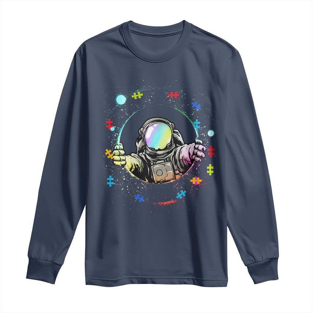 Astronaut Autism Awareness Long Sleeve Shirt Space Autistic Kids Sped Teacher TS10 Navy Print Your Wear