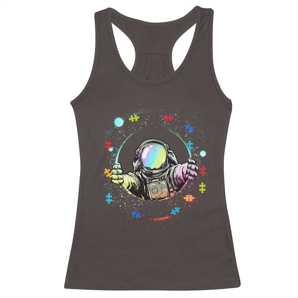 Astronaut Autism Awareness Racerback Tank Top Space Autistic Kids Sped Teacher TS10 Dark Chocolate Print Your Wear