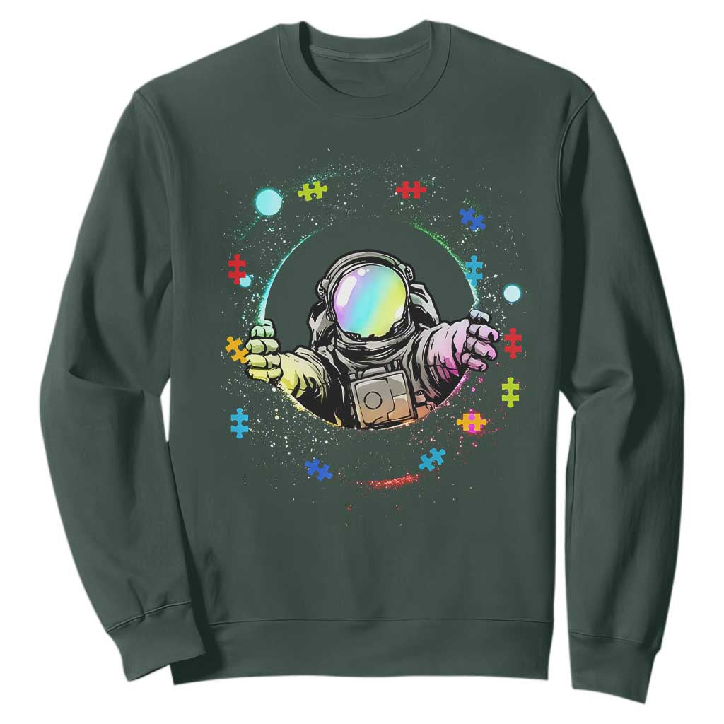 Astronaut Autism Awareness Sweatshirt Space Autistic Kids Sped Teacher TS10 Dark Forest Green Print Your Wear