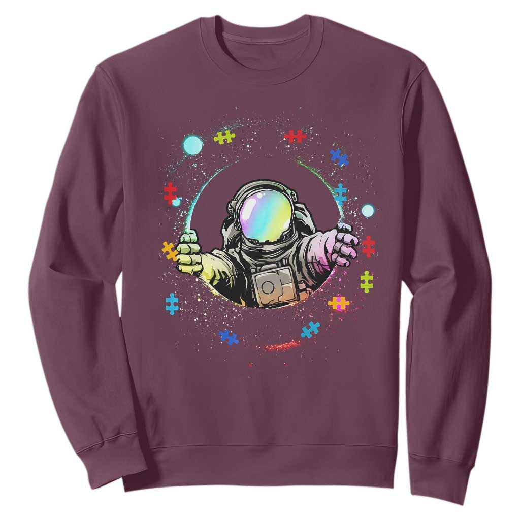 Astronaut Autism Awareness Sweatshirt Space Autistic Kids Sped Teacher TS10 Maroon Print Your Wear