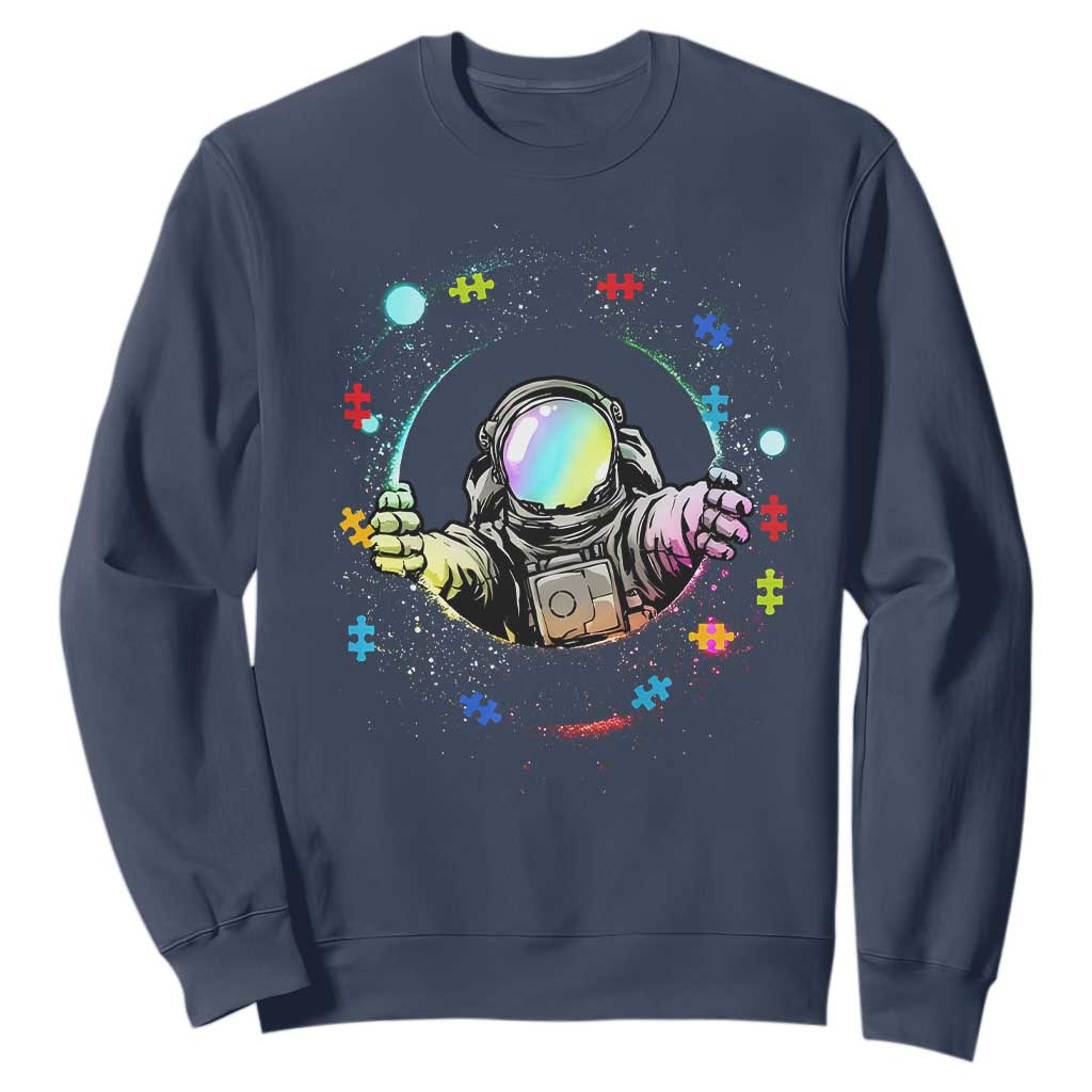 Astronaut Autism Awareness Sweatshirt Space Autistic Kids Sped Teacher TS10 Navy Print Your Wear