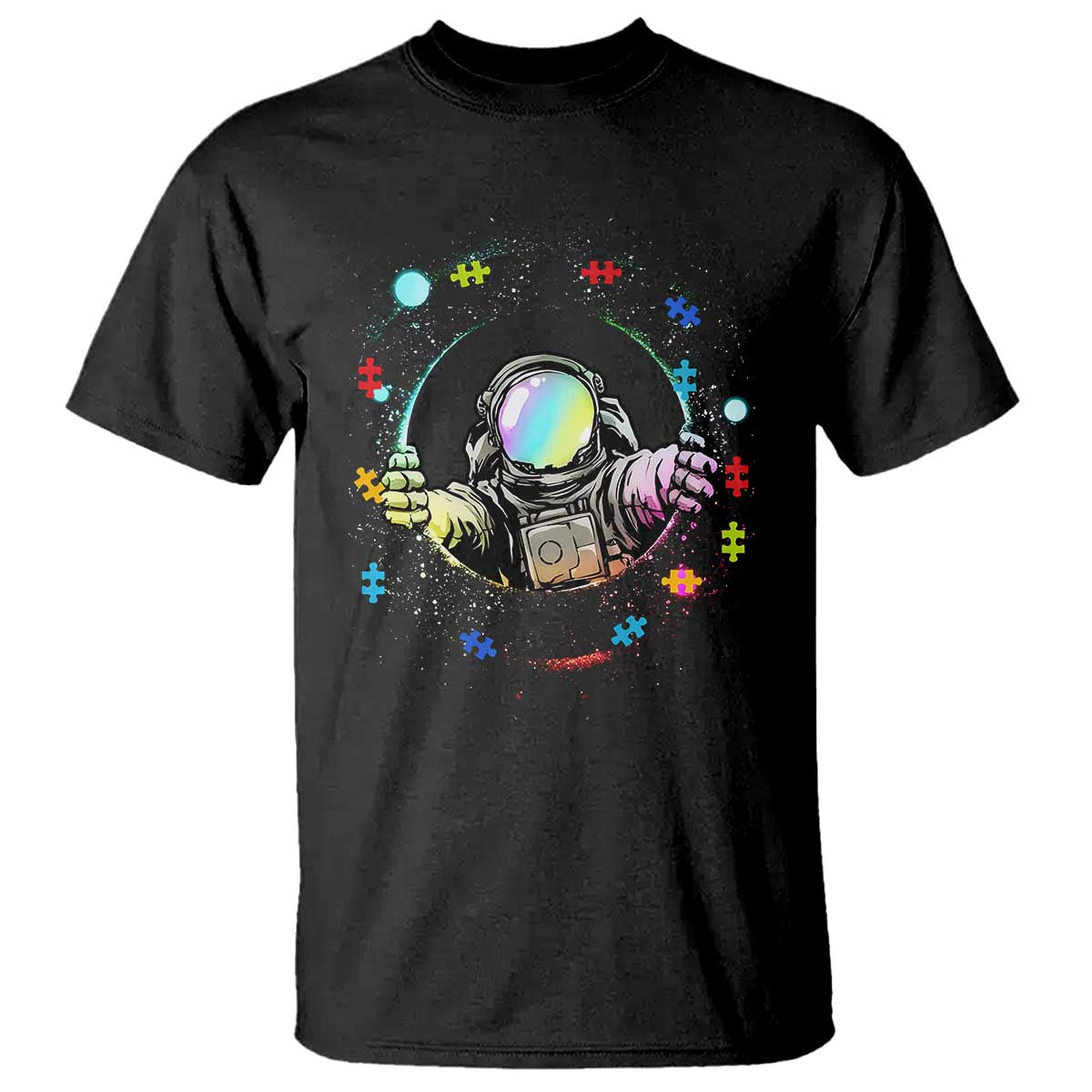 Astronaut Autism Awareness T Shirt Space Autistic Kids Sped Teacher TS10 Black Print Your Wear