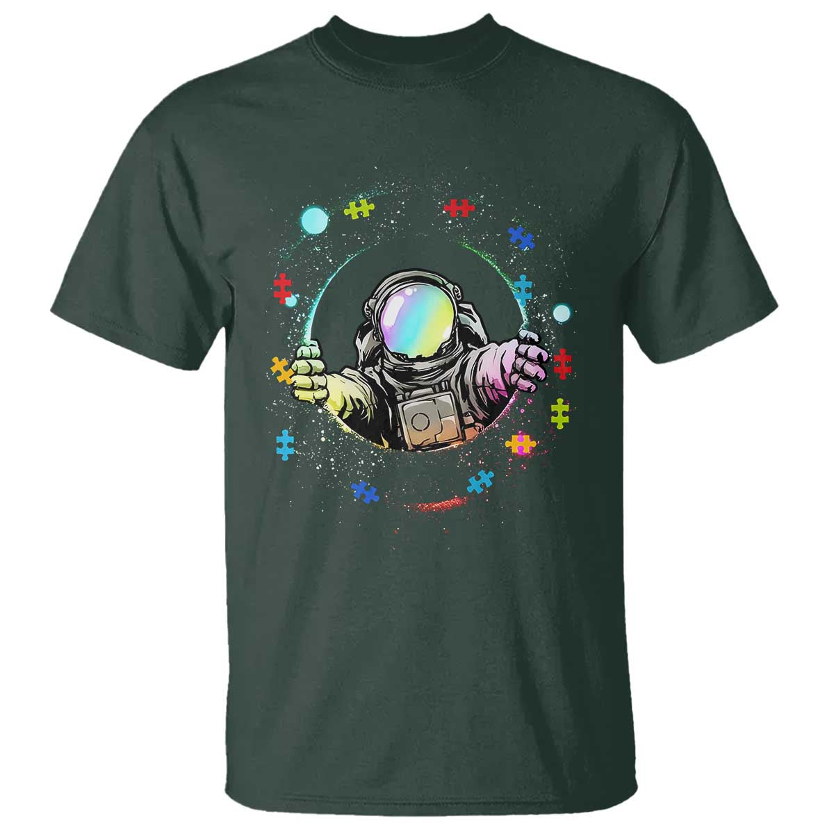 Astronaut Autism Awareness T Shirt Space Autistic Kids Sped Teacher TS10 Dark Forest Green Print Your Wear
