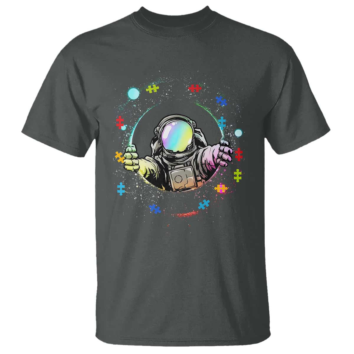 Astronaut Autism Awareness T Shirt Space Autistic Kids Sped Teacher TS10 Dark Heather Print Your Wear
