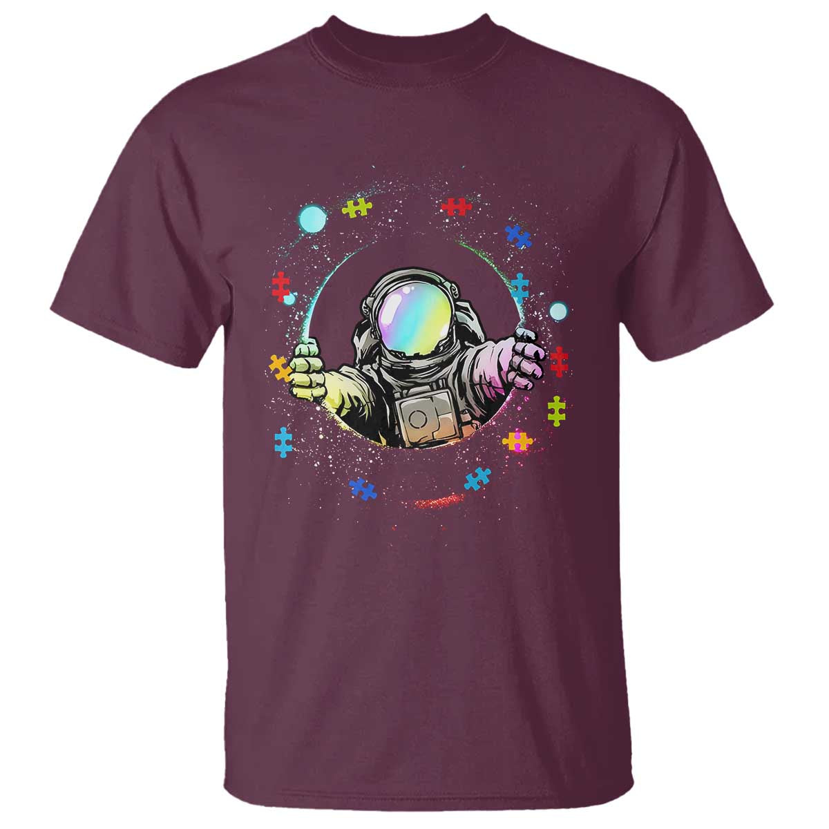 Astronaut Autism Awareness T Shirt Space Autistic Kids Sped Teacher TS10 Maroon Print Your Wear