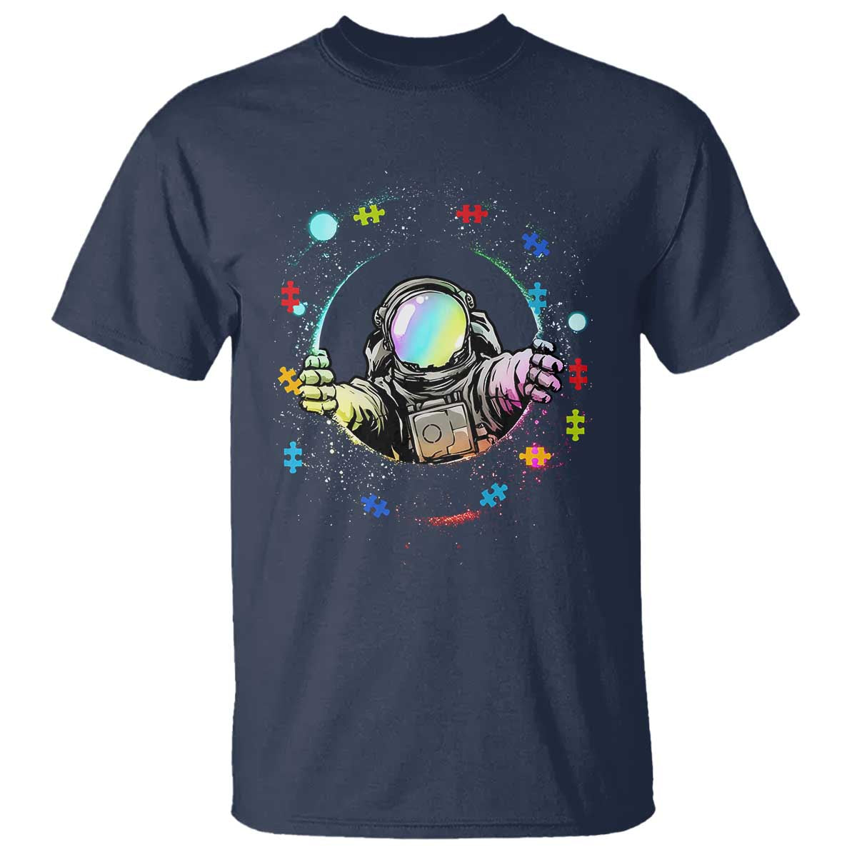 Astronaut Autism Awareness T Shirt Space Autistic Kids Sped Teacher TS10 Navy Print Your Wear