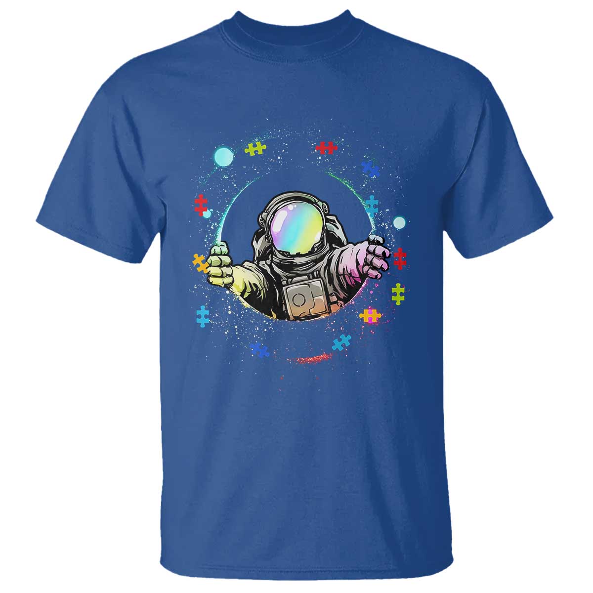 Astronaut Autism Awareness T Shirt Space Autistic Kids Sped Teacher TS10 Royal Blue Print Your Wear