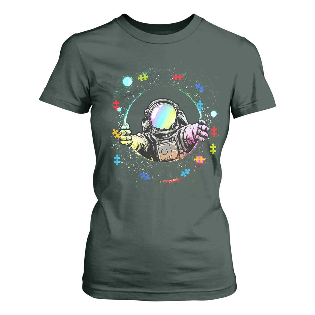Astronaut Autism Awareness T Shirt For Women Space Autistic Kids Sped Teacher TS10 Dark Forest Green Print Your Wear