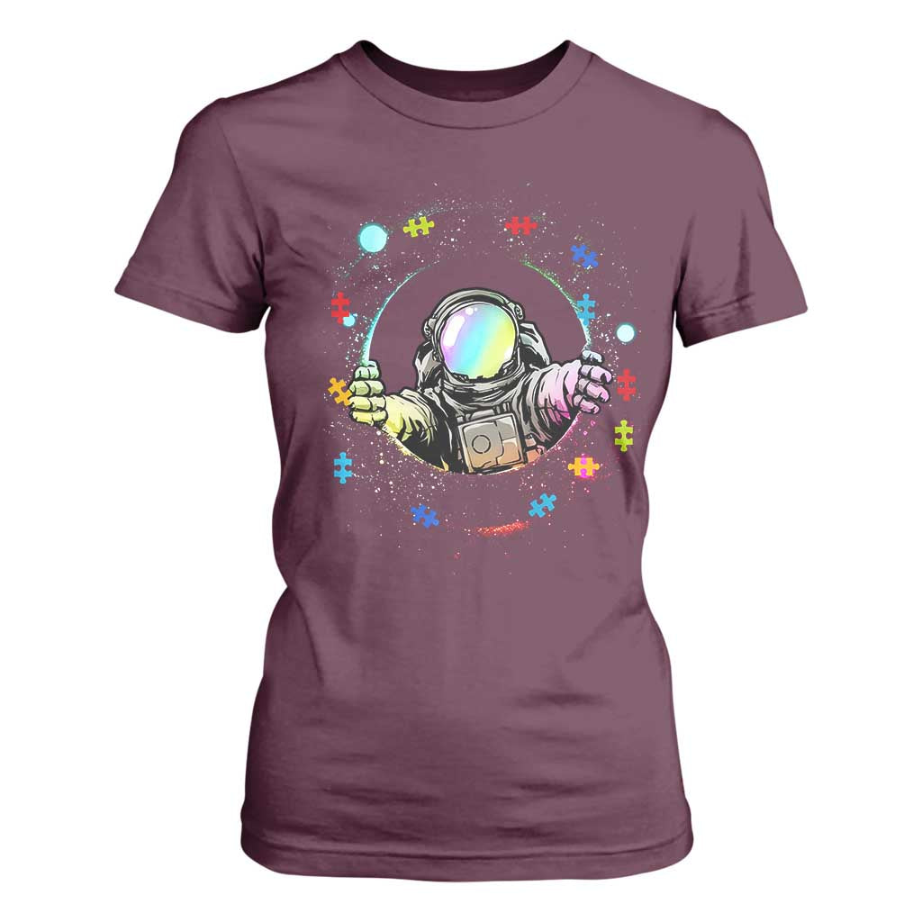 Astronaut Autism Awareness T Shirt For Women Space Autistic Kids Sped Teacher TS10 Maroon Print Your Wear