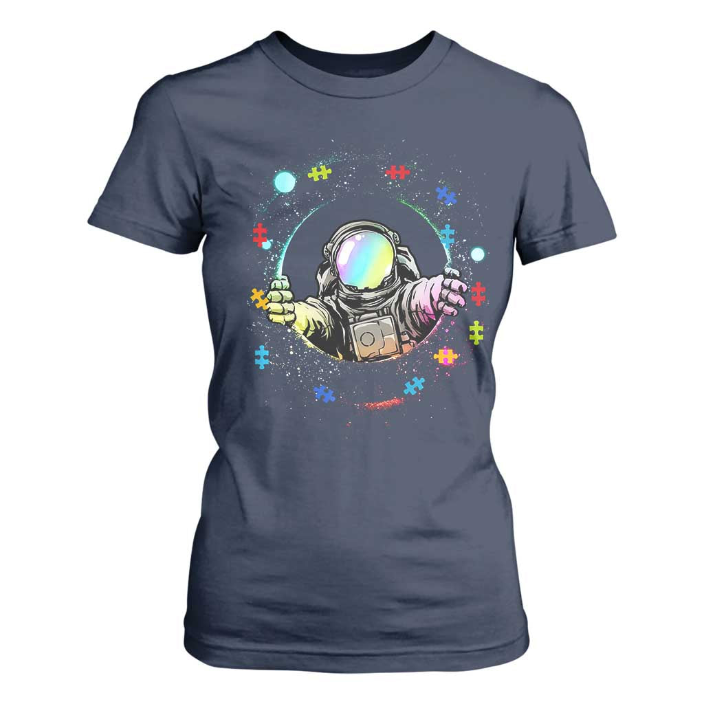 Astronaut Autism Awareness T Shirt For Women Space Autistic Kids Sped Teacher TS10 Navy Print Your Wear