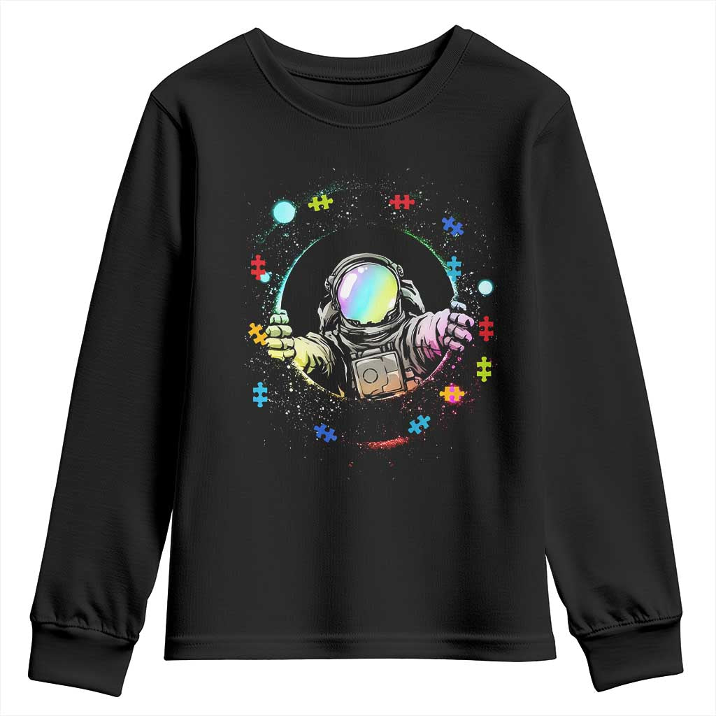 Astronaut Autism Awareness Youth Sweatshirt Space Autistic Kids Sped Teacher TS10 Black Print Your Wear