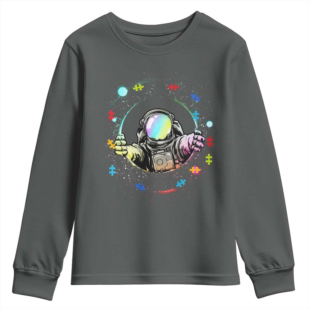 Astronaut Autism Awareness Youth Sweatshirt Space Autistic Kids Sped Teacher TS10 Dark Heather Print Your Wear