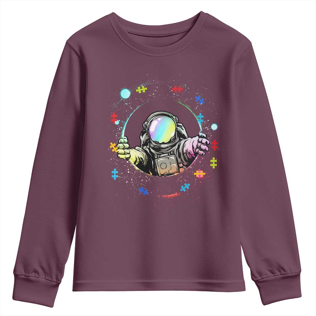 Astronaut Autism Awareness Youth Sweatshirt Space Autistic Kids Sped Teacher TS10 Maroon Print Your Wear