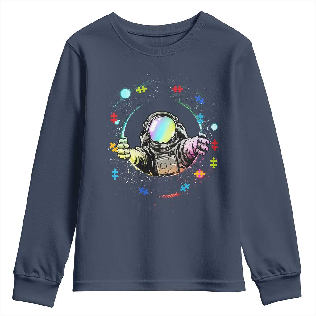 Astronaut Autism Awareness Youth Sweatshirt Space Autistic Kids Sped Teacher TS10 Navy Print Your Wear