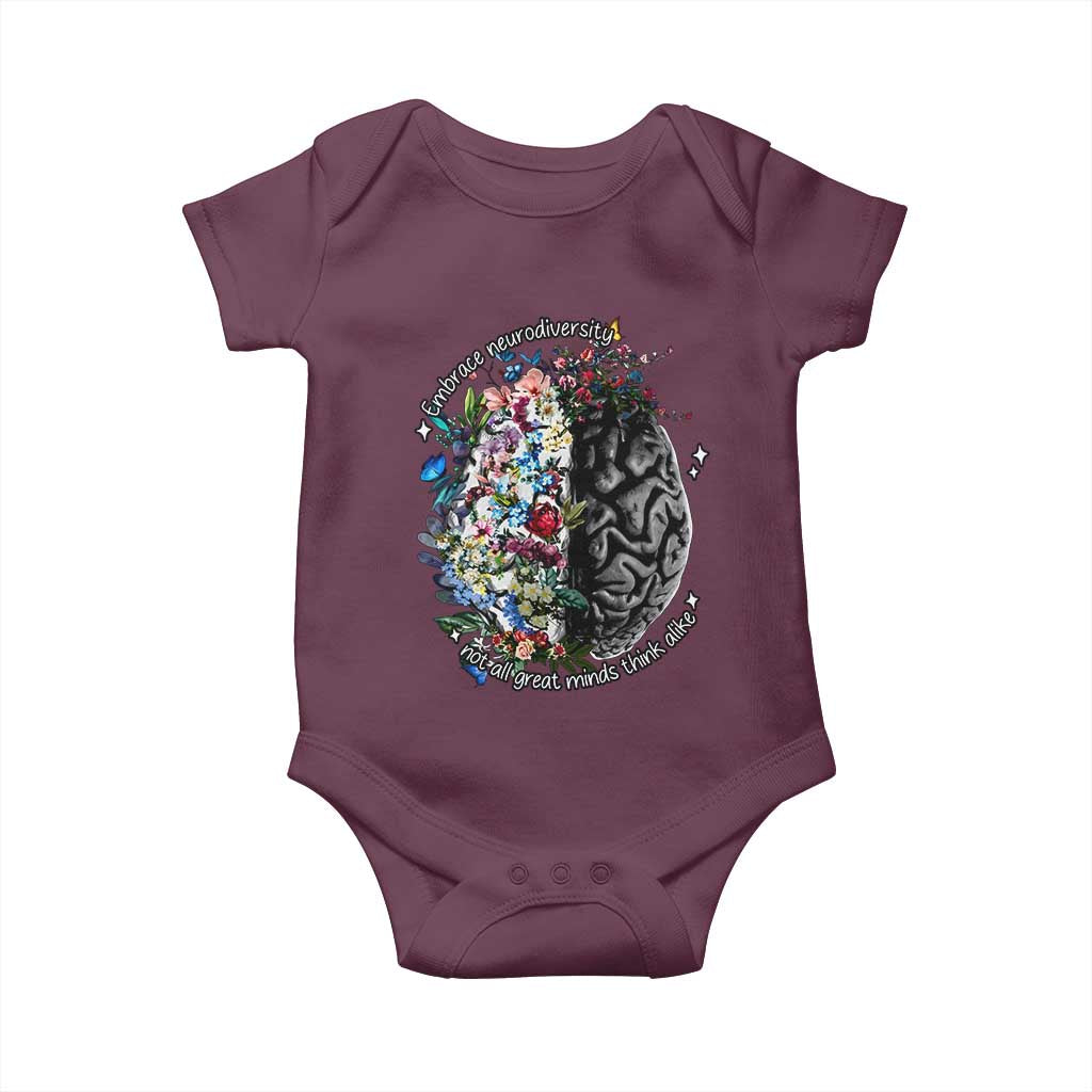 Autism Awareness Baby Onesie Neurodiversity All Great Minds Don't Mind Alike TS10 Maroon Print Your Wear