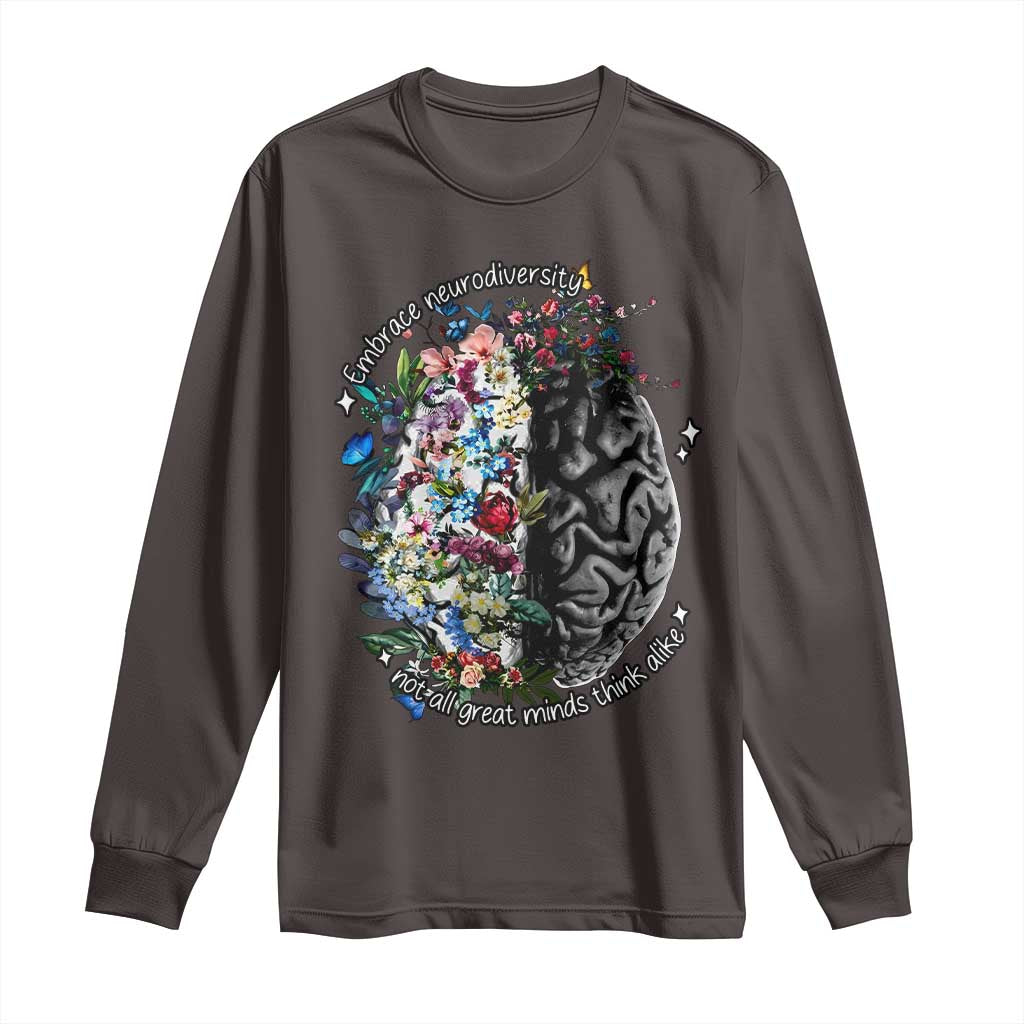 Autism Awareness Long Sleeve Shirt Neurodiversity All Great Minds Don't Mind Alike TS10 Dark Chocolate Print Your Wear
