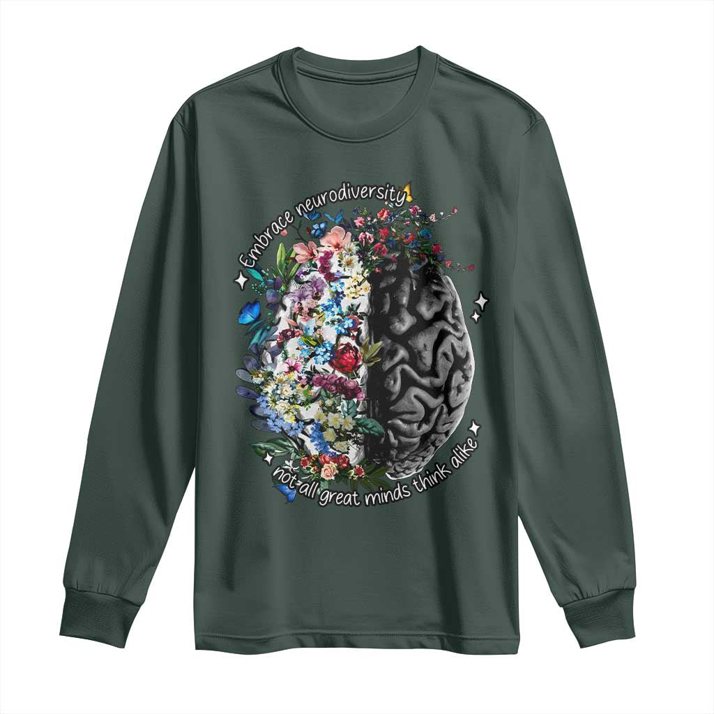 Autism Awareness Long Sleeve Shirt Neurodiversity All Great Minds Don't Mind Alike TS10 Dark Forest Green Print Your Wear
