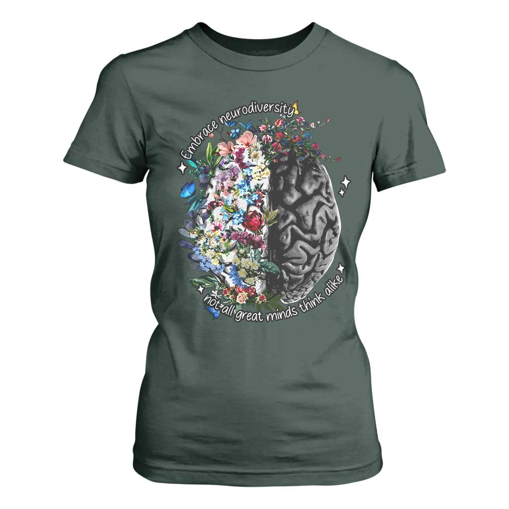 Autism Awareness T Shirt For Women Neurodiversity All Great Minds Don't Mind Alike TS10 Dark Forest Green Print Your Wear