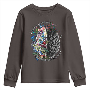 Autism Awareness Youth Sweatshirt Neurodiversity All Great Minds Don't Mind Alike TS10 Dark Chocolate Print Your Wear