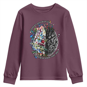 Autism Awareness Youth Sweatshirt Neurodiversity All Great Minds Don't Mind Alike TS10 Maroon Print Your Wear