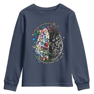 Autism Awareness Youth Sweatshirt Neurodiversity All Great Minds Don't Mind Alike TS10 Navy Print Your Wear