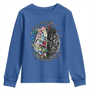 Autism Awareness Youth Sweatshirt Neurodiversity All Great Minds Don't Mind Alike TS10 Royal Blue Print Your Wear