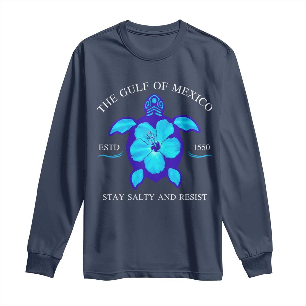 Gulf of Mexico Long Sleeve Shirt Texas Alabama Florida Beach Turtle Hibiscus TS10 Navy Print Your Wear