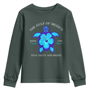 Gulf of Mexico Youth Sweatshirt Texas Alabama Florida Beach Turtle Hibiscus TS10 Dark Forest Green Print Your Wear