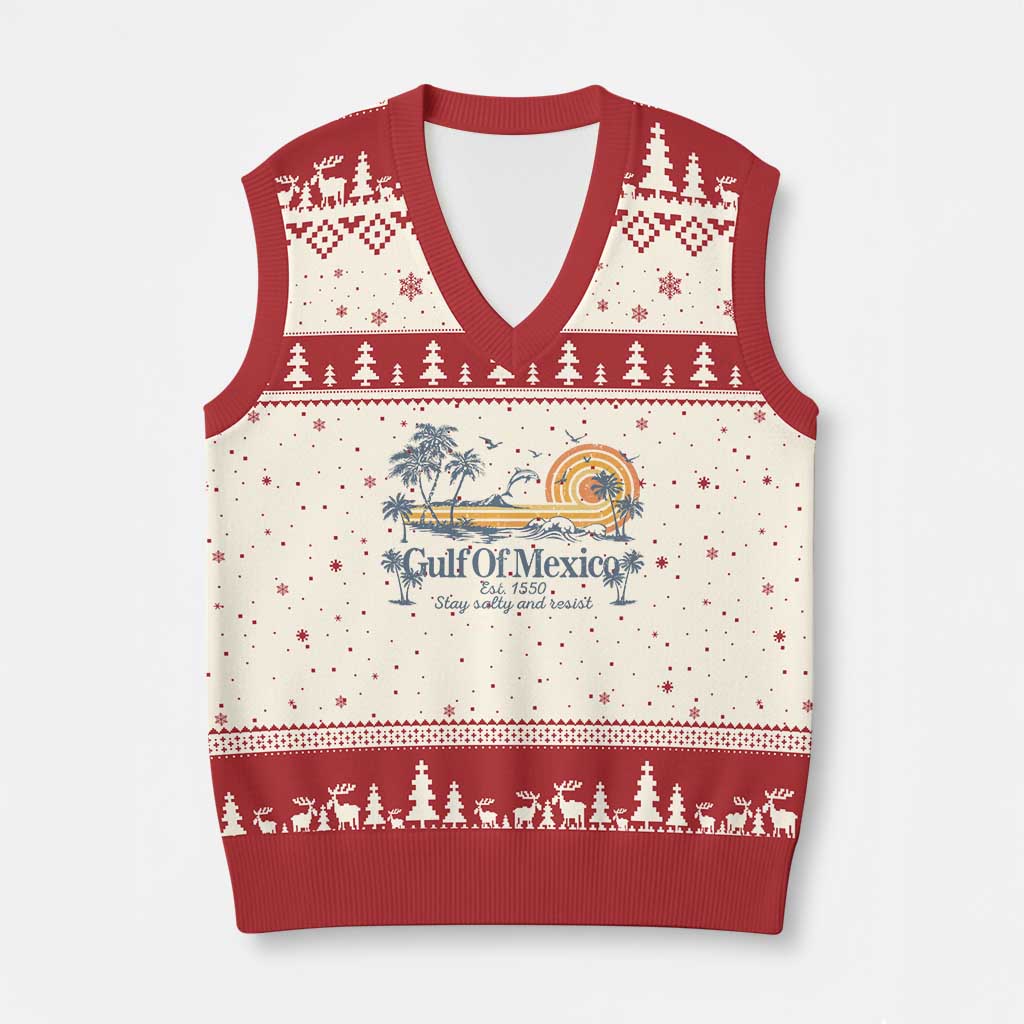 Gulf of Mexico V-Neck Knit Sweater Vest Always And Forever Resist TS10 Beige Red Print Your Wear