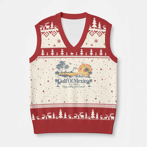 Gulf of Mexico V-Neck Knit Sweater Vest Always And Forever Resist TS10 Beige Red Print Your Wear