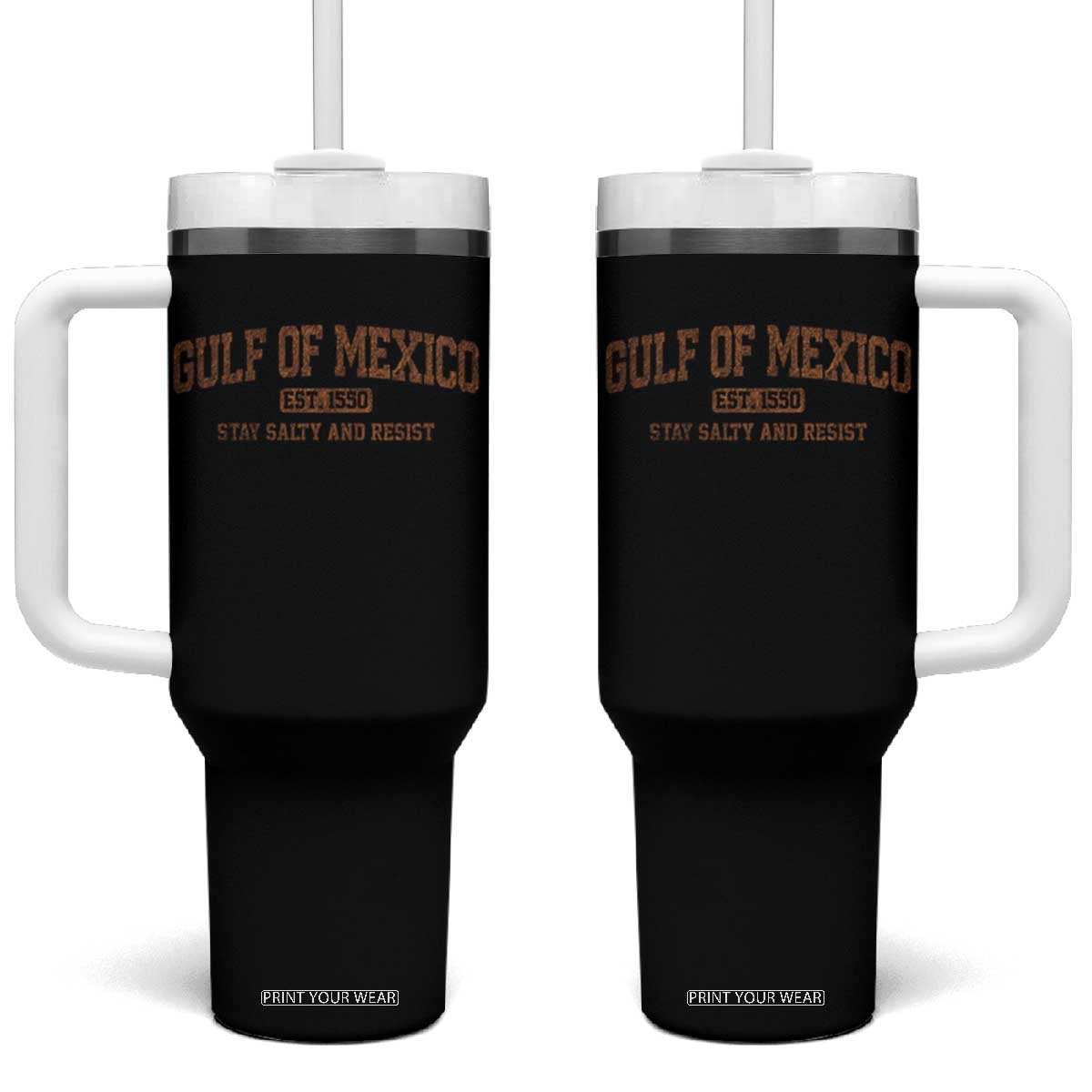 Gulf of Mexico Tumbler With Handle Est 1550 and Forever Retro Mexican Beach TS10 One Size: 40 oz Black Print Your Wear