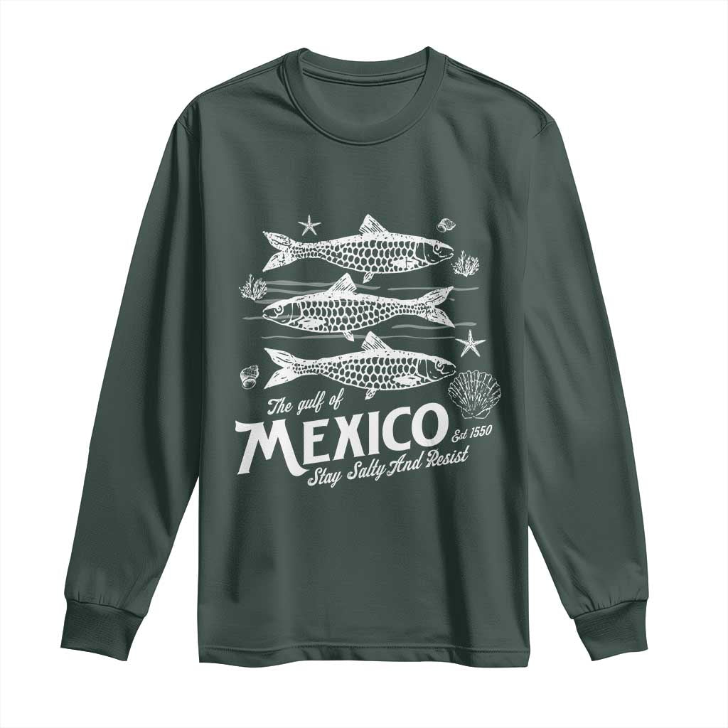 Gulf of Mexico Long Sleeve Shirt Golfo de México 1550 Texas Alabama Florida Beach TS10 Dark Forest Green Print Your Wear