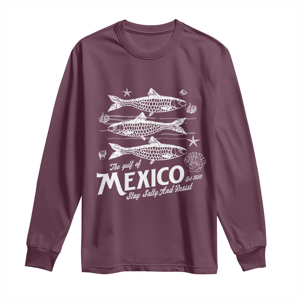 Gulf of Mexico Long Sleeve Shirt Golfo de México 1550 Texas Alabama Florida Beach TS10 Maroon Print Your Wear