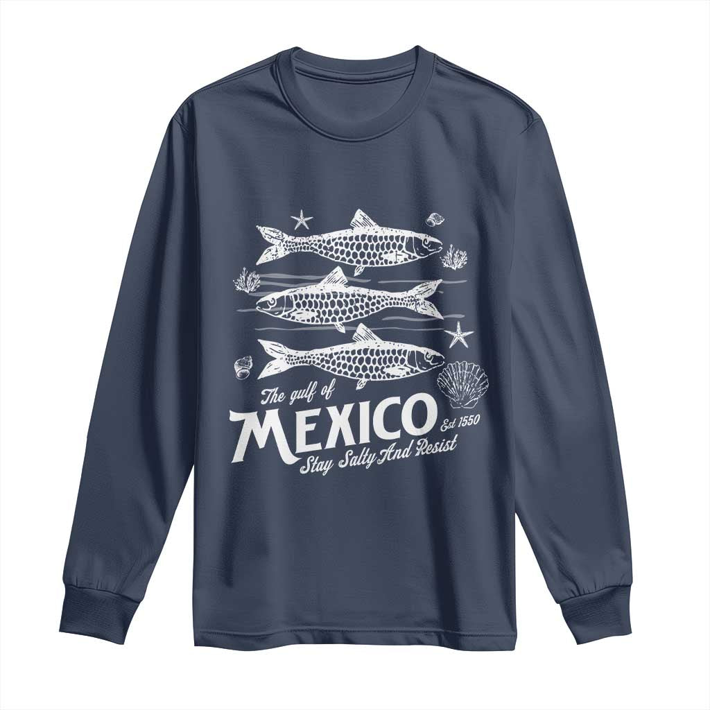 Gulf of Mexico Long Sleeve Shirt Golfo de México 1550 Texas Alabama Florida Beach TS10 Navy Print Your Wear
