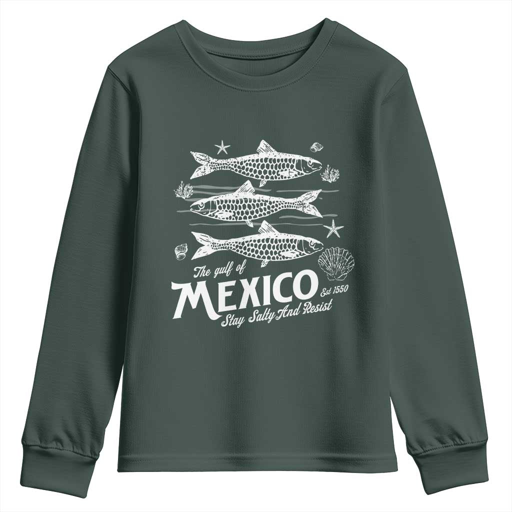 Gulf of Mexico Youth Sweatshirt Golfo de México 1550 Texas Alabama Florida Beach TS10 Dark Forest Green Print Your Wear