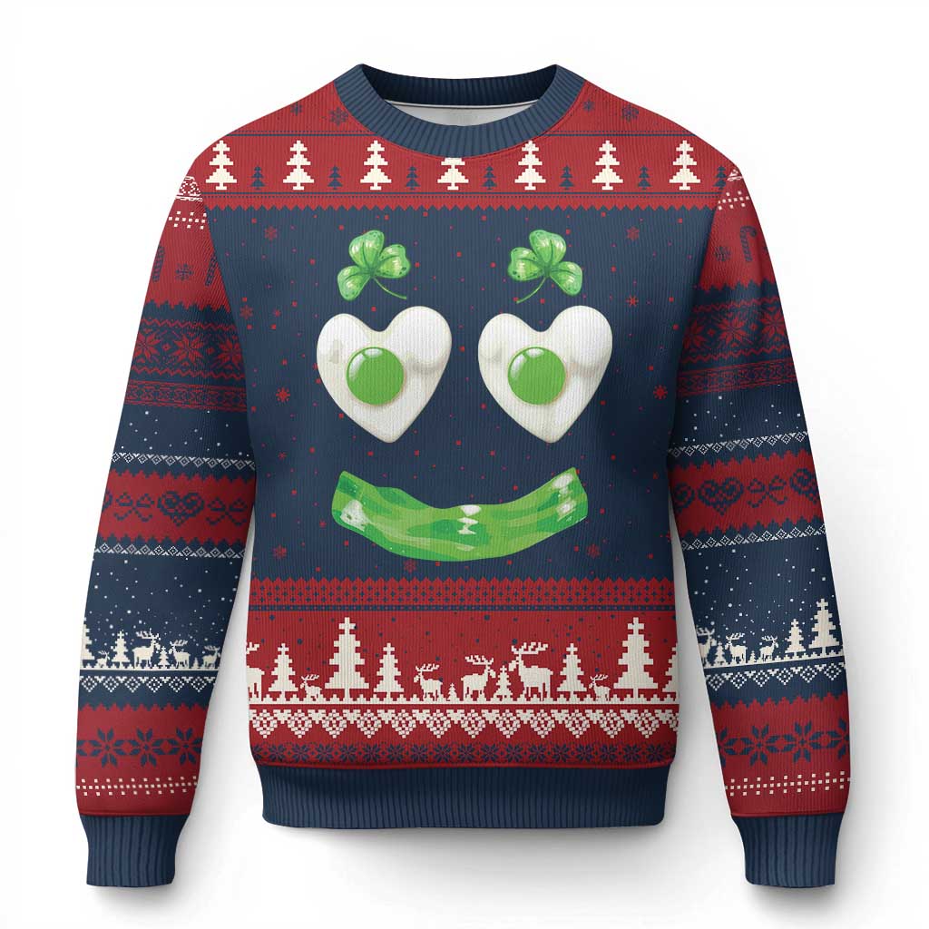 Funny Irish St Patricks Day Shamrock Ugly Christmas Sweater Green Eggs Smile Brunch Breakfast TS10 Navy Red Print Your Wear