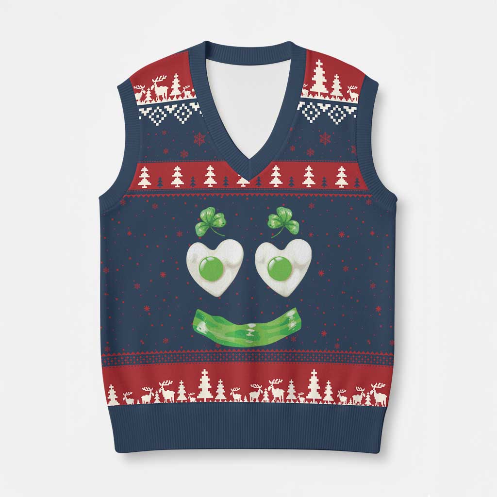 Funny Irish St Patricks Day Shamrock V-Neck Knit Sweater Vest Green Eggs Smile Brunch Breakfast TS10 Navy Red Print Your Wear