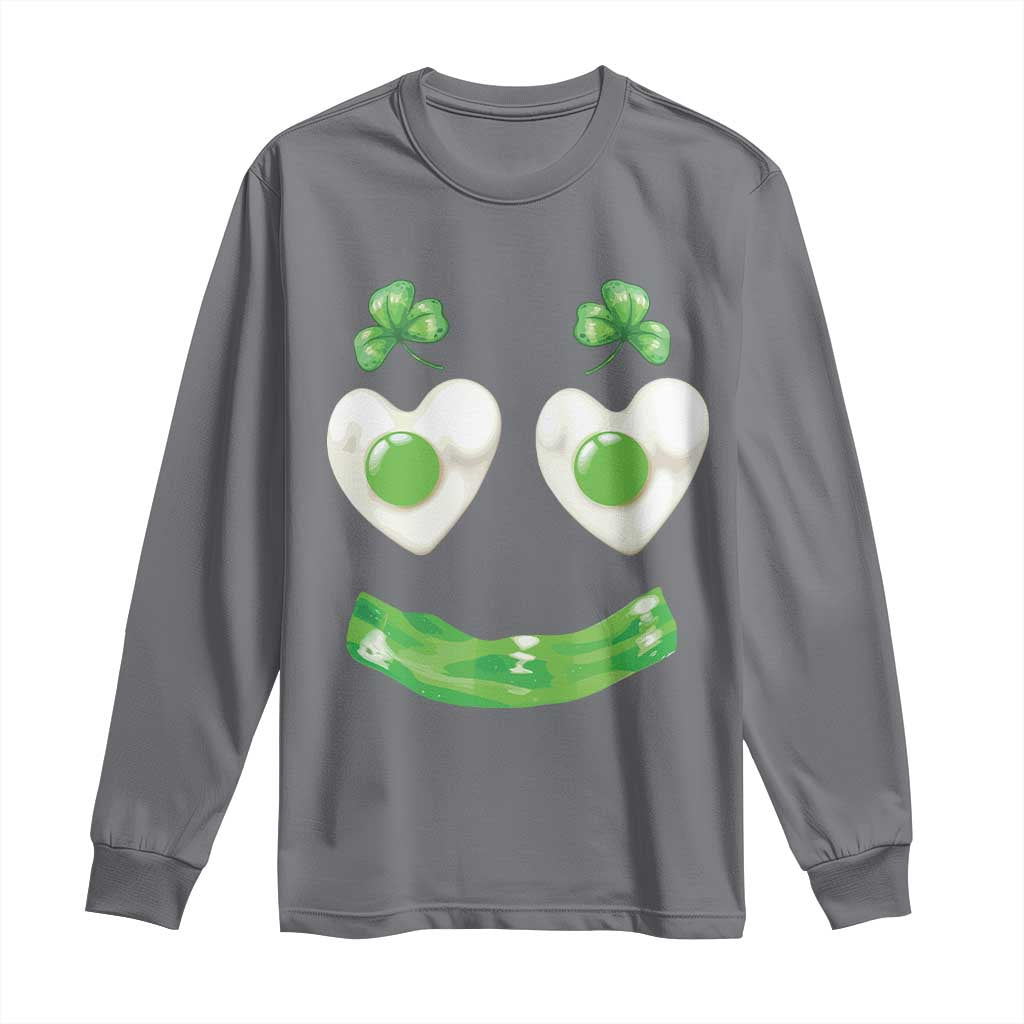 Funny Irish St Patricks Day Shamrock Long Sleeve Shirt Green Eggs Smile Brunch Breakfast TS10 Charcoal Print Your Wear