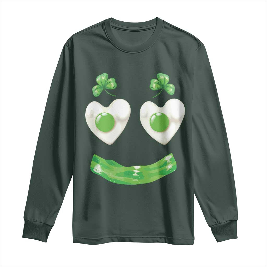 Funny Irish St Patricks Day Shamrock Long Sleeve Shirt Green Eggs Smile Brunch Breakfast TS10 Dark Forest Green Print Your Wear