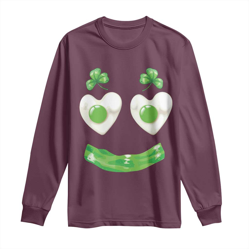 Funny Irish St Patricks Day Shamrock Long Sleeve Shirt Green Eggs Smile Brunch Breakfast TS10 Maroon Print Your Wear