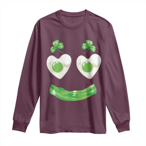 Funny Irish St Patricks Day Shamrock Long Sleeve Shirt Green Eggs Smile Brunch Breakfast TS10 Maroon Print Your Wear