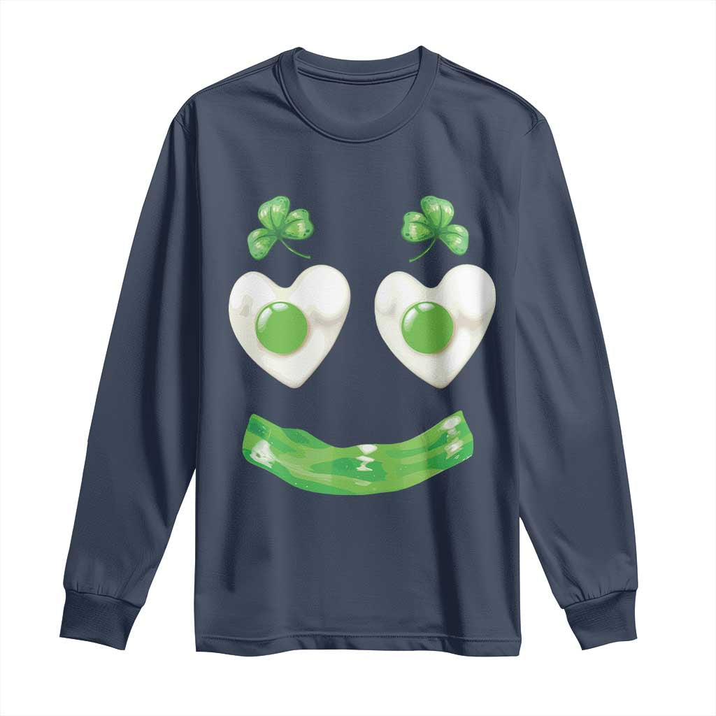 Funny Irish St Patricks Day Shamrock Long Sleeve Shirt Green Eggs Smile Brunch Breakfast TS10 Navy Print Your Wear