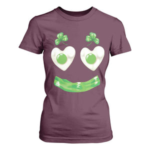 Funny Irish St Patricks Day Shamrock T Shirt For Women Green Eggs Smile Brunch Breakfast TS10 Maroon Print Your Wear