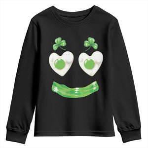 Funny Irish St Patricks Day Shamrock Youth Sweatshirt Green Eggs Smile Brunch Breakfast TS10 Black Print Your Wear