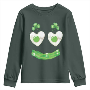 Funny Irish St Patricks Day Shamrock Youth Sweatshirt Green Eggs Smile Brunch Breakfast TS10 Dark Forest Green Print Your Wear