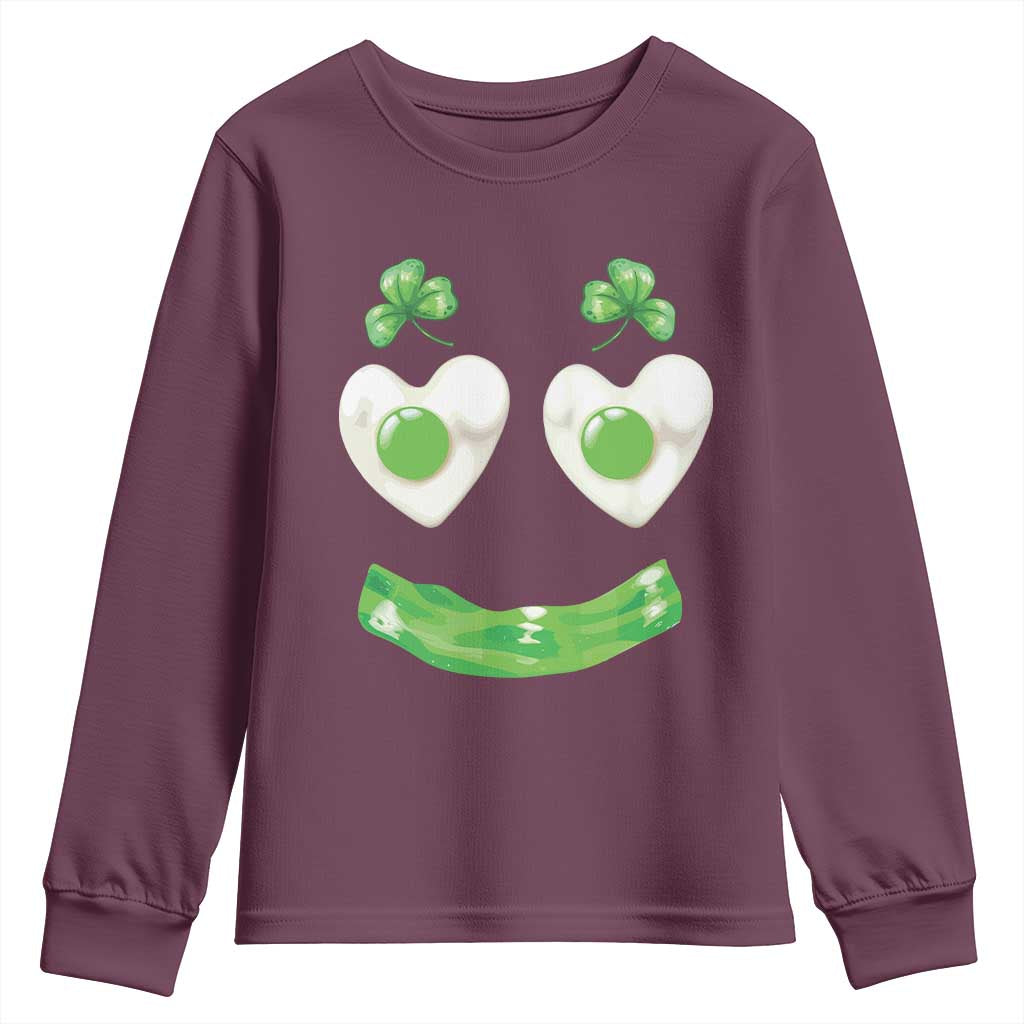 Funny Irish St Patricks Day Shamrock Youth Sweatshirt Green Eggs Smile Brunch Breakfast TS10 Maroon Print Your Wear