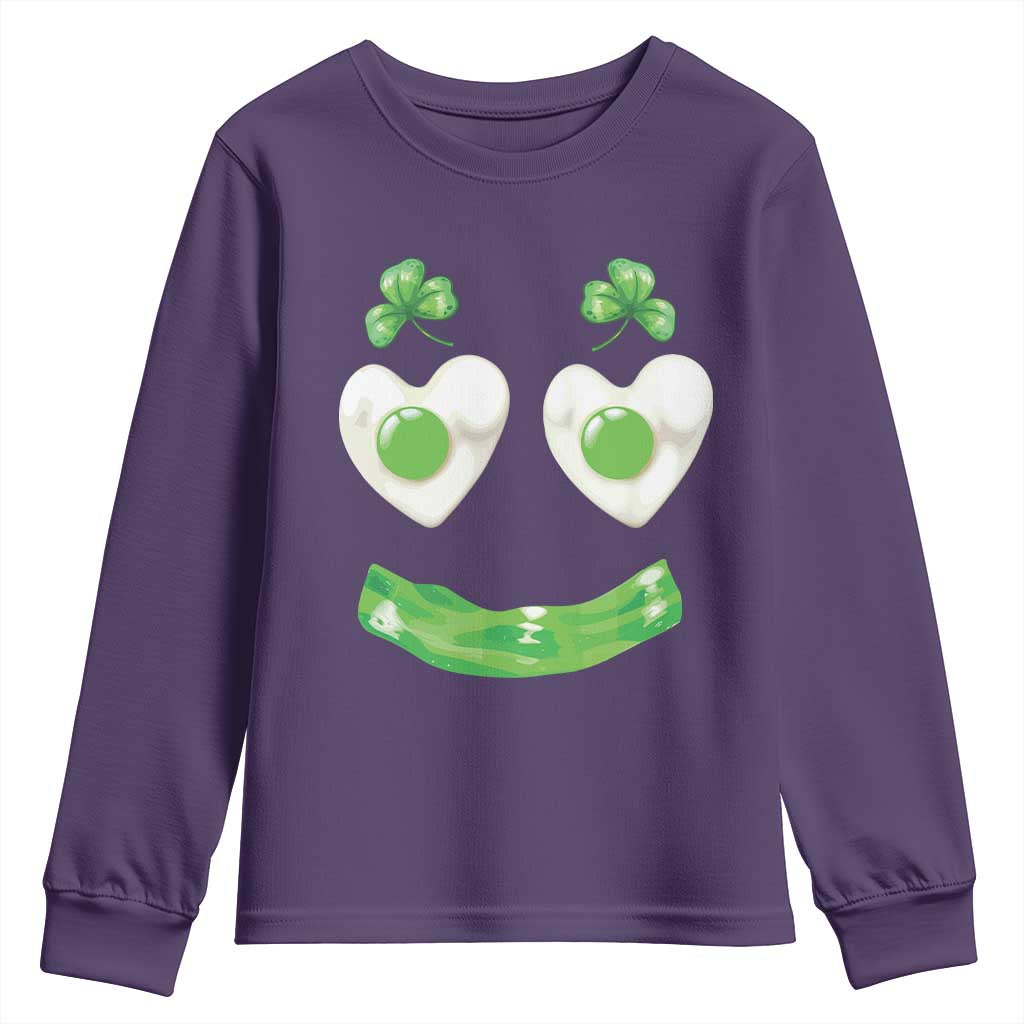 Funny Irish St Patricks Day Shamrock Youth Sweatshirt Green Eggs Smile Brunch Breakfast TS10 Purple Print Your Wear
