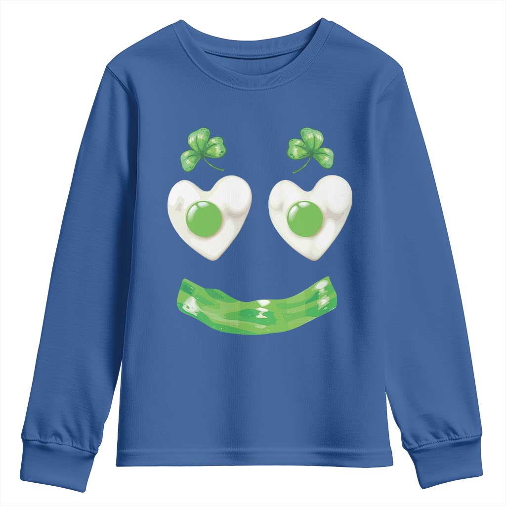 Funny Irish St Patricks Day Shamrock Youth Sweatshirt Green Eggs Smile Brunch Breakfast TS10 Royal Blue Print Your Wear
