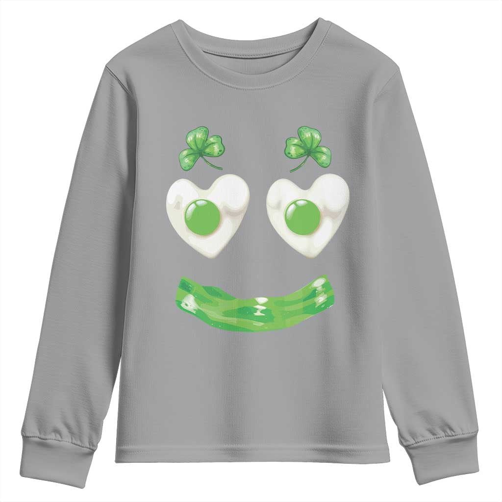 Funny Irish St Patricks Day Shamrock Youth Sweatshirt Green Eggs Smile Brunch Breakfast TS10 Sport Gray Print Your Wear