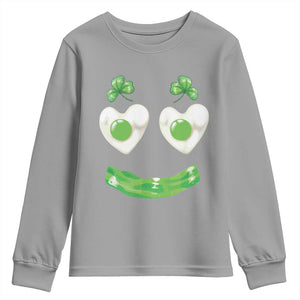 Funny Irish St Patricks Day Shamrock Youth Sweatshirt Green Eggs Smile Brunch Breakfast TS10 Sport Gray Print Your Wear